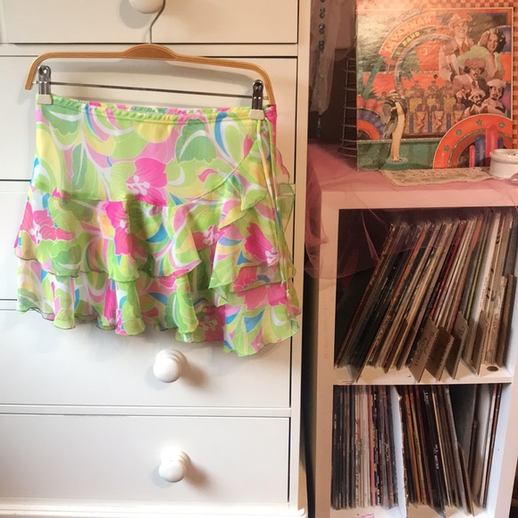 Vintage Dresses & Skirts - Y2k Micro Mini Psychedelic Bias Cut 90s My Michelle Floral Pink Vintage Skirt